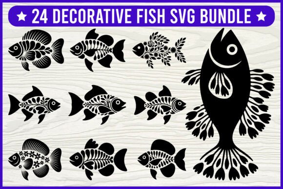 24 Decorative Fish SVG Bundle: Nautical Craft Designs