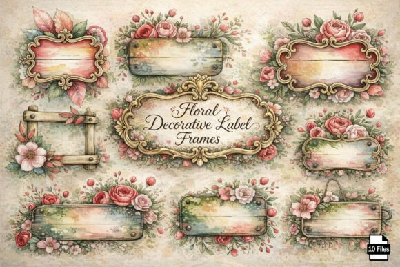 Charming Vintage Floral Label Frames for Designers