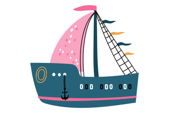 Designing with a Smile: The Cute Ship in Decorative Baby Style. Pink Typeface