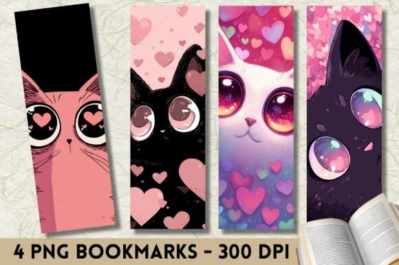 Kawaii Cat Pink Heart Valentine Bookmark: A Delightful Design Asset