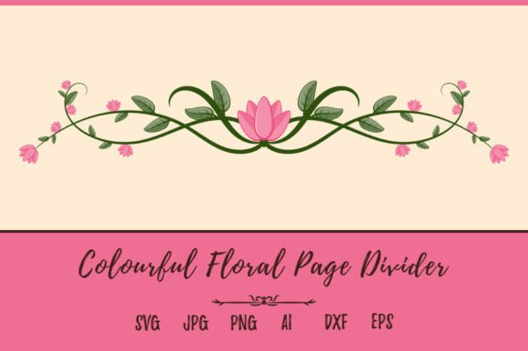 Ornate Floral Divider: Pink Flowers & Green Swirls