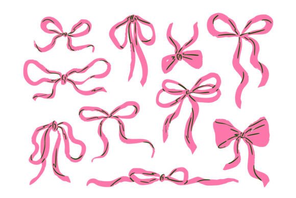 Pink Ribbon Bow Doodle Set: Your Go-To Feminine Design Asset