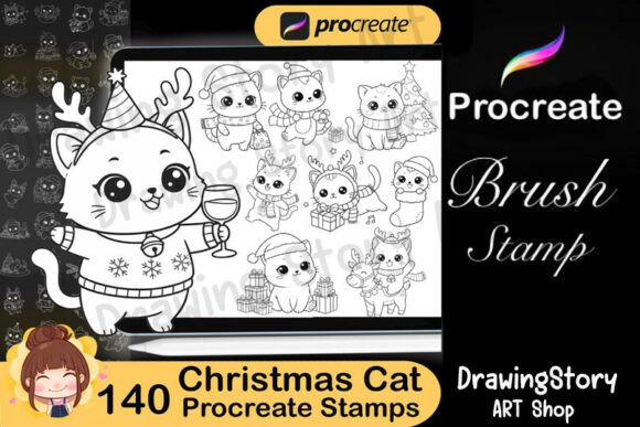 Unwrapping Creative Joy with 140 Procreate Cute Christmas Cat Stamps