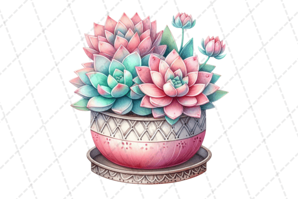 Watercolor Succulent in a Decorative Pot: A Design Asset